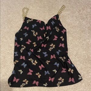 Butterfly Print Camisole with Gold Chain Straps